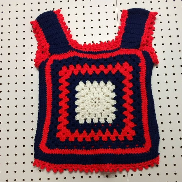 Hand Crafted Tops - Vintage 70s Granny Square Tank Top, Size Small